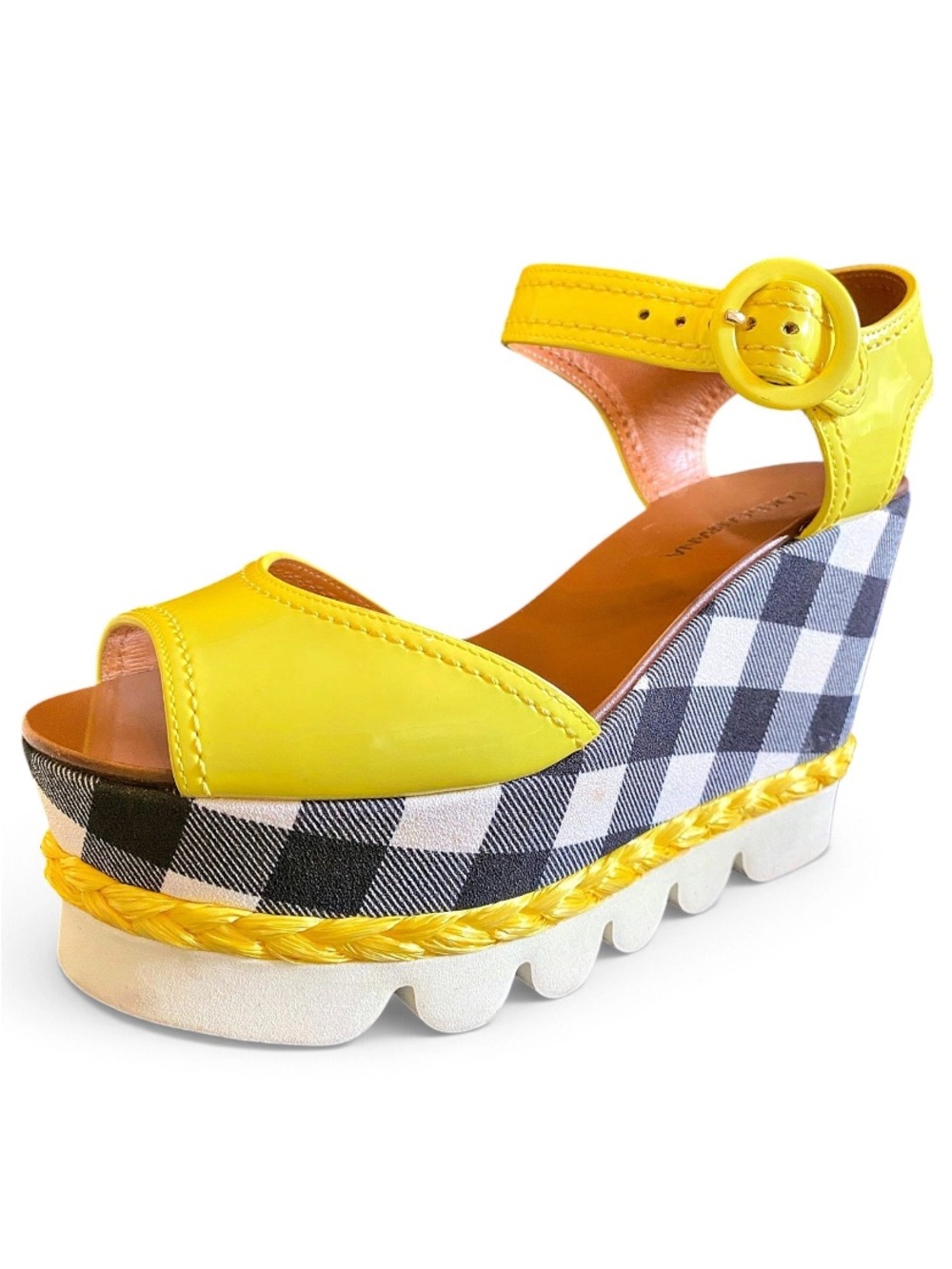 🛍️Dolce & Gabbana Authentic Patent Leather & Cloth Platform Wedge Sandals